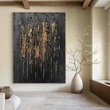 Load image into Gallery viewer, Black & Gold Dripped Abstract - Perfect for Luxury Bedroom & Art Gallery Corner LargeART2358