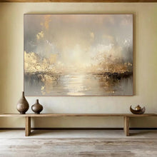 Load image into Gallery viewer, Gold - Accented Hazy River Abstract Painting for Luxury Bedroom & Elegant Dining Room DKH323