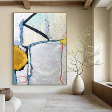 Load image into Gallery viewer, “Architectural Abstraction” - Grey, Blue, Yellow, Red Structural Art on Canvas DKH1103