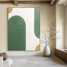 Load image into Gallery viewer, “Green Arches with Golden Accents” - Green, Gold Abstract Art on Canvas DKH1170