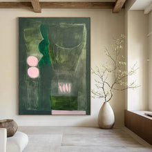Load image into Gallery viewer, Dark Green & Pink Abstract Painting, Suited for Moody Living Room & Modern Art Gallery LargeART1846