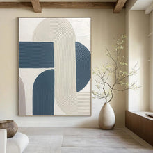 Load image into Gallery viewer, “Curved Ribbon Textures” - White, Blue Abstract Art on Canvas DKH1163