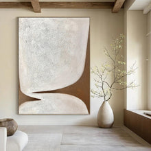 Load image into Gallery viewer, “Minimalist White and Brown Shapes” - White, Brown Abstract Art on Canvas DKH1179