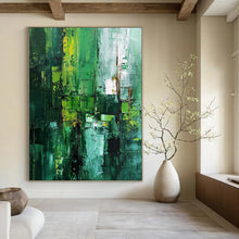 Load image into Gallery viewer, “Vibrant Green Abstract Layers” - Expressionistic Abstract Acrylic, Great for Contemporary Bedroom and Art Studio DTP012