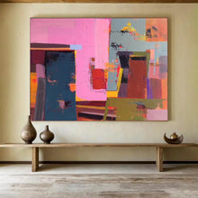 Load image into Gallery viewer, Vibrant Geometric Collage Pink, Blue & Bold Forms on Canvas DLZ003