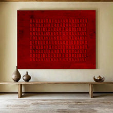 Load image into Gallery viewer, Hand - painted Red Textured Grid Acrylic Art for Industrial - Style Loft Decor LargeART1651