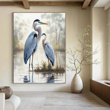Load image into Gallery viewer, “Serene Heron Pair” - Blue and Green Wildlife Art on Canvas DKH1400