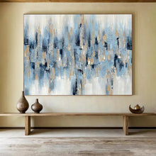 Load image into Gallery viewer, Blue & Gold Abstract Dots - Chic Living Room Art LargeART1519