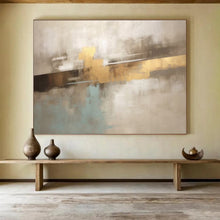 Load image into Gallery viewer, Hand - painted Beige, Gold, and Blue Abstract Layers Acrylic Art for Timeless Living Room Centers LargeART1714