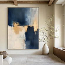 Load image into Gallery viewer, Navy & Gold Abstract Canvas Painting, Perfect for Luxury Penthouse Dining Room & Sophisticated Library LargeART1309