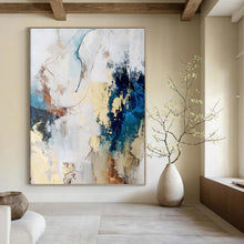 Load image into Gallery viewer, “Blue - Beige Abstract Harmony” Abstract Painting on Canvas, Coastal Home Decor DKH1018