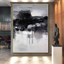 Load image into Gallery viewer, Grand Black - White Monochrome Drip Abstract Acrylic Art for Gallery Wall & Executive Office LargeART0376