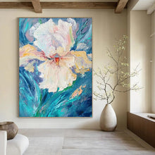 Load image into Gallery viewer, “Textured White Flower” Abstract Impasto Floral Painting on Canvas, Bold Botanical Art DKH942