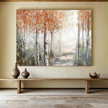Load image into Gallery viewer, “Autumn Birch Forest Path” - Misty Forest Abstract Acrylic, Great for Bedroom and Conservatory DLZ222