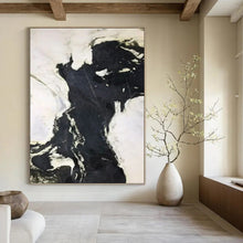 Load image into Gallery viewer, “Black - White Marble - Like Swirls” Abstract Painting on Canvas, Modern Entryway Decor DKH1046