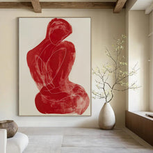 Load image into Gallery viewer, Line - Art Abstract Figure Art, Red - Toned Minimalist Painting for Contemporary Bedroom & Art Gallery LargeART2228