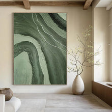 Load image into Gallery viewer, “Green & White Flowing Textures” - Nature - inspired Abstract Art on Canvas DKH1484