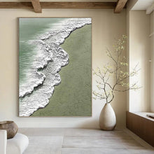 Load image into Gallery viewer, “Textured Seaside Waves” - Green, White Abstract Seaside Art on Canvas DKH1200
