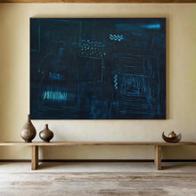 Load image into Gallery viewer, Dark Blue Abstract Line Painting - Great for Industrial Office & Mysterious Library DKH023