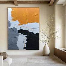 Load image into Gallery viewer, “Colorful Line and Shape Abstract” - Orange, Black, Grey, White Abstract Art on Canvas DKH1334