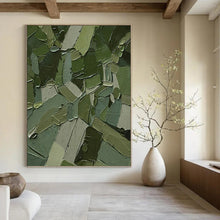 Load image into Gallery viewer, “Mosaic Green Shapes” - Green, Grey Abstract Art on Canvas DKH1211