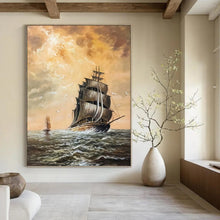 Load image into Gallery viewer, “Sailing Ship at Sea” - Romantic Seascape Art on Canvas DKH1649