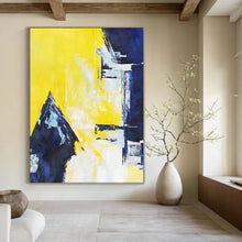 Load image into Gallery viewer, Oversized Hand - painted Bold Yellow and Blue Shapes Acrylic Art for Modern - Chic Home Offices LargeART0215
