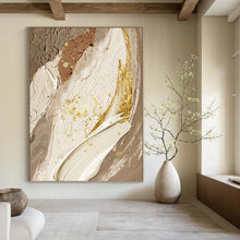 Load image into Gallery viewer, “Neutral Tones with Gold Accents” - Luxe Abstract Art on Canvas DKH1477
