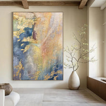 Load image into Gallery viewer, Gold & Blue Textured Abstract Painting, Ideal for Luxury Living Room & Art - Filled Office LargeART2113