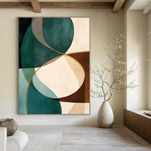 Load image into Gallery viewer, Teal & Brown Geometric Abstract Canvas Painting, Ideal for Mid - Century Modern Living Room & Minimalist Office LargeART1264