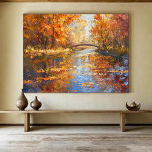 Load image into Gallery viewer, Autumn River Bridge Large - Scale Hand - painted Abstract Acrylic Art DLZ196