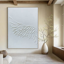 Load image into Gallery viewer, “White Textured Wing” - Minimalist Sculptural Art on Canvas DKH1485