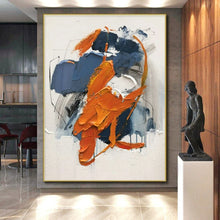 Load image into Gallery viewer, Blue and Orange Abstract Textured Strokes Acrylic Art - Suited for Coastal - inspired Living Room & Creative Coworking Space LargeART0613