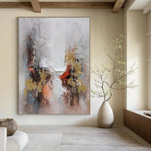 Load image into Gallery viewer, “Abstract Textured Landscape with Gold Accents” - Grey, Gold, Red Abstract Art on Canvas DKH1168