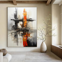 Load image into Gallery viewer, Industrial - Style Abstract Painting, Gray & Orange Cityscape for Loft - Style Living & Modern Workplace LargeART2265