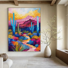 Load image into Gallery viewer, “Colorful Desert Landscape with Cacti” - Impressionistic Desert Art on Canvas DKH1556