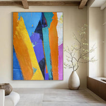 Load image into Gallery viewer, “Geometric Color Block Abstract” - Blue, Orange, Purple Abstract Art on Canvas DKH1343