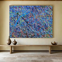 Load image into Gallery viewer, Hand - painted Blue Background Colorful Lines Acrylic Art for Creative Studio Spaces LargeART1726