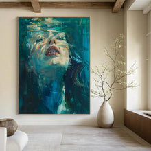 Load image into Gallery viewer, “Underwater Woman in Blue Hues” - Blue Abstract Figural Art on Canvas DKH1183