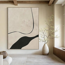 Load image into Gallery viewer, “Minimalist Curved Lines” - Beige, Black Abstract Line Art on Canvas DKH1148