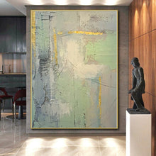 Load image into Gallery viewer, Oversized Gray - Mint Gold Abstract Acrylic Art for Living Room & Office Lobby LargeART0374