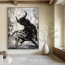 Load image into Gallery viewer, Black & Gold Abstract Bull Painting, Suited for Bold Home Office & Masculine Den LargeART1968