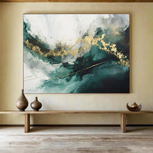 Load image into Gallery viewer, Emerald & Gold Flow Hand-Painted Abstract Acrylic Art for Bedroom Wall Art LargeART1616