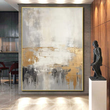 Load image into Gallery viewer, Gray - Gold Abstract Horizon Art for Luxury Bedroom & Modern Office LargeART0855