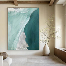 Load image into Gallery viewer, “Teal and White Flowing Waves” - Teal, White Abstract Art on Canvas DKH1236