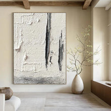 Load image into Gallery viewer, “Textured White & Gray” – Thick white paint with gray vertical strokes, wavy bottom texture DTP371