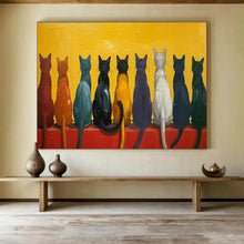 Load image into Gallery viewer, Colorful Cats “Rainbow Feline Row” Painting on Canvas, Whimsical Pet Art DKH838