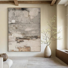 Load image into Gallery viewer, Neutral Textured Abstract with Patches Art for Industrial - style Apartment & Rustic Art Studio LargeART0973
