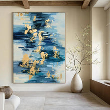 Load image into Gallery viewer, “Blue and Gold Ripples” Abstract Water - Inspired Painting on Canvas, Elegant Fluid Art DKH931