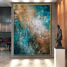 Load image into Gallery viewer, Hand - painted Large - sized Teal and Copper Abstract Blend Acrylic Art for Modern Lounges LargeART0019